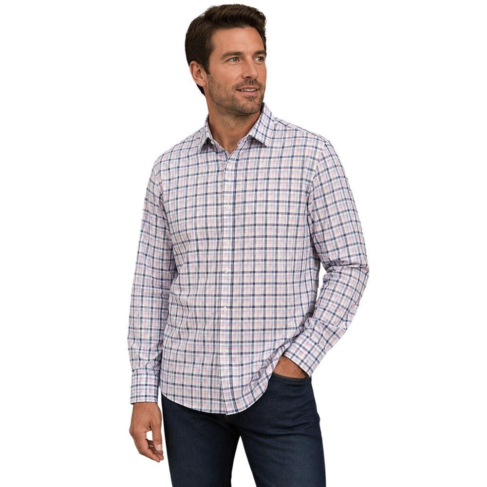 Camden fit pima cotton blue pink plaid long sleeve button up career business L
